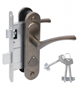 Замок врезной сувальдный с защёлкой в комплекте с ручкой ЗВ9.2-07 (бронза), 3 кл.